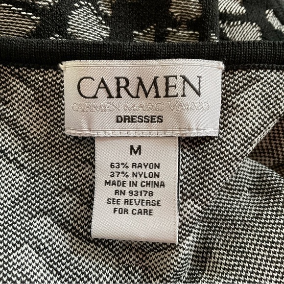 Carmen Mark Valvo Black Grey Knit Midi Dress M Print Bodycon - Picture 5 of 10